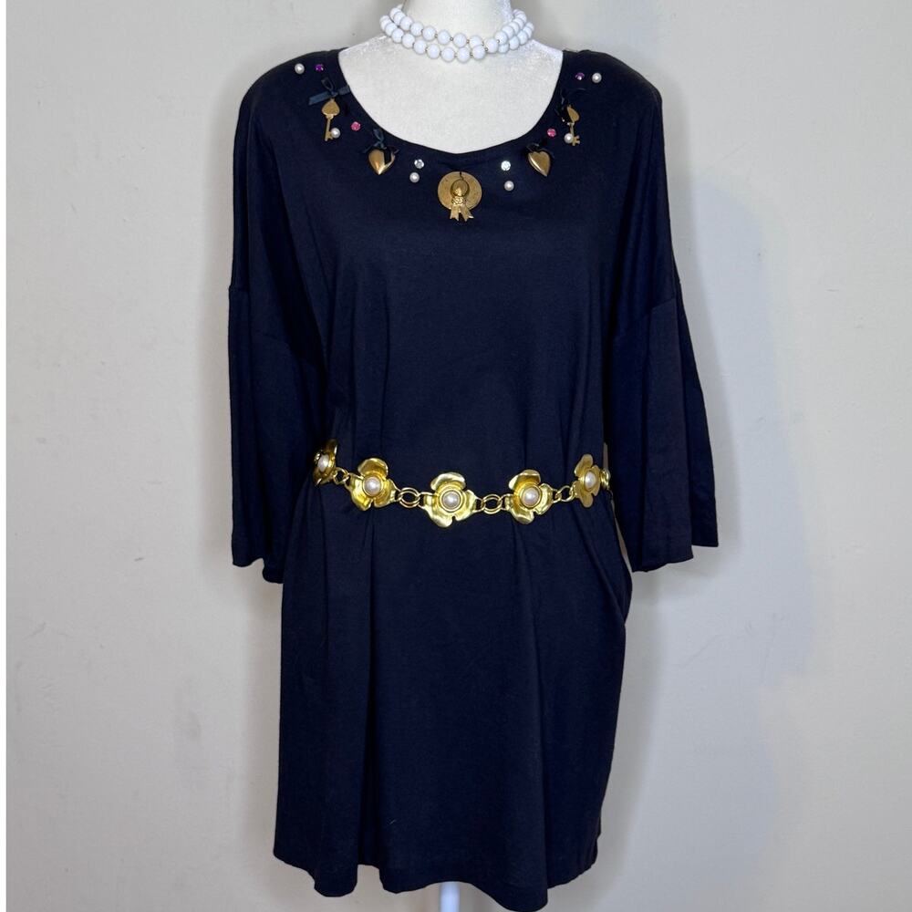 Vintage Black Amore Tunic With Hat, Key & Heart Charms 7 Jewels/Pearls